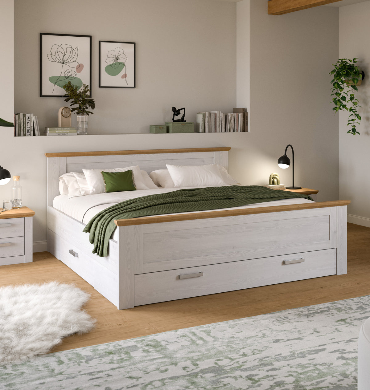 Homes & Jones Bett 180x200 Landhausstil, Bett mit Bettkasten im Landhausstil