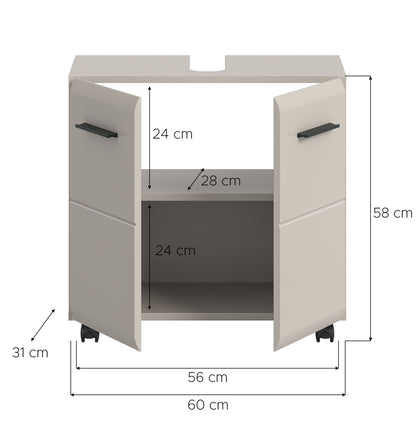 Rolling Washbasin Cabinet ICE (W/H/D: approx. 60/58/30 cm) in Nox Oak finish/matt black
