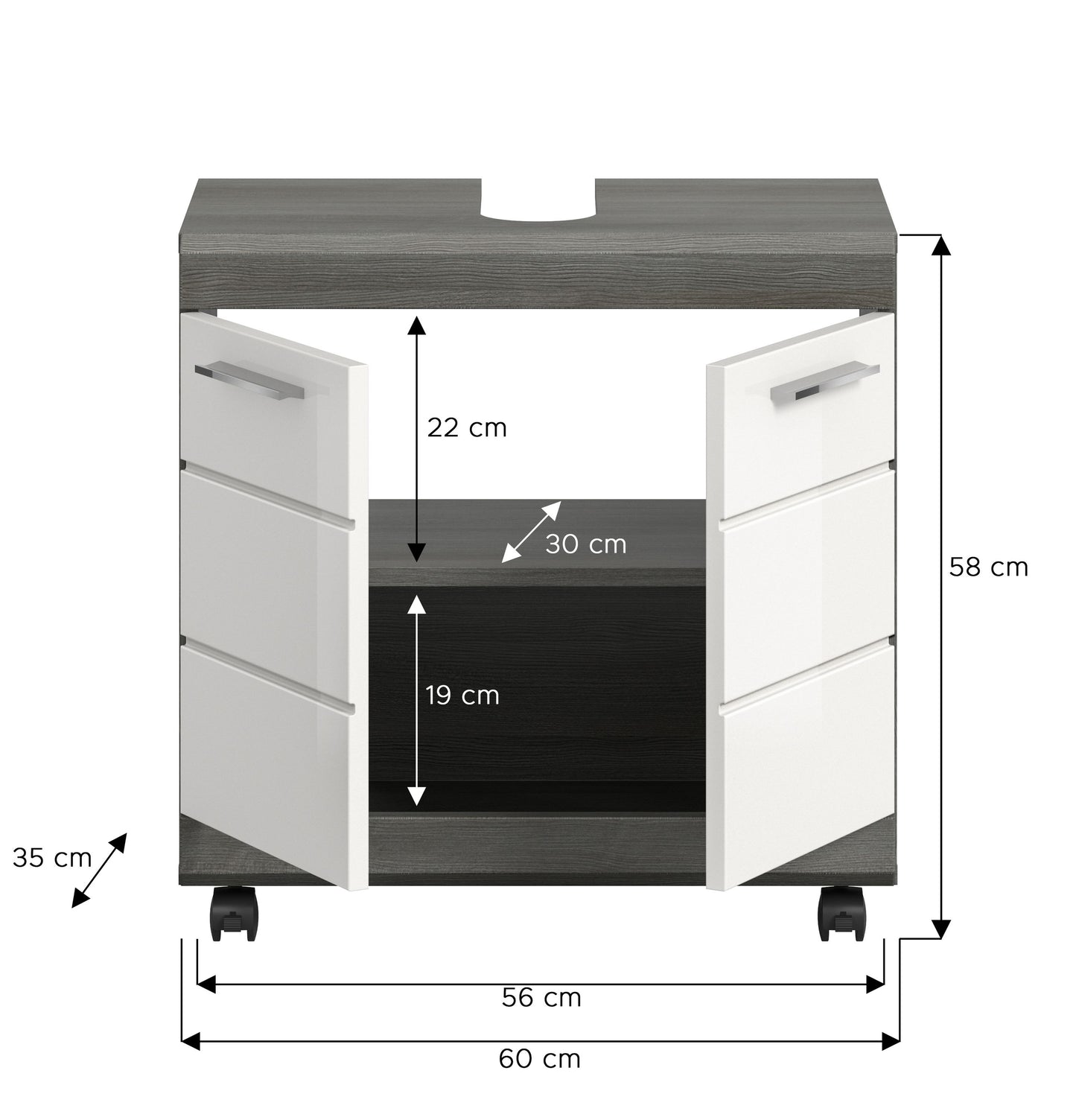 Homes & Jones Waschbeckenunterschrank auf Rollen, Schrank easy to handle