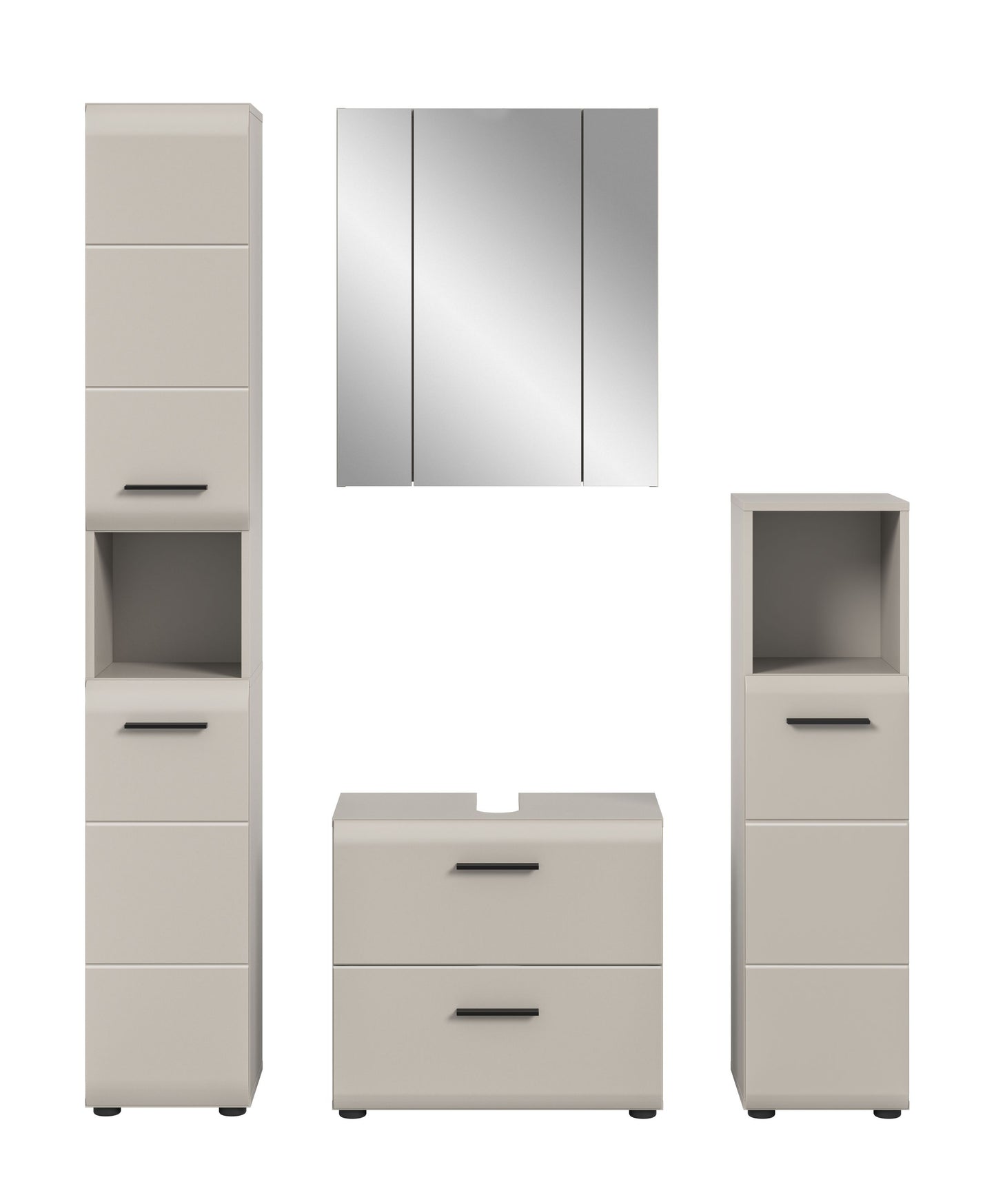 Badmöbel-Set 4-teilig in Cremeweiß mit Spiegelschrank und Schubladen