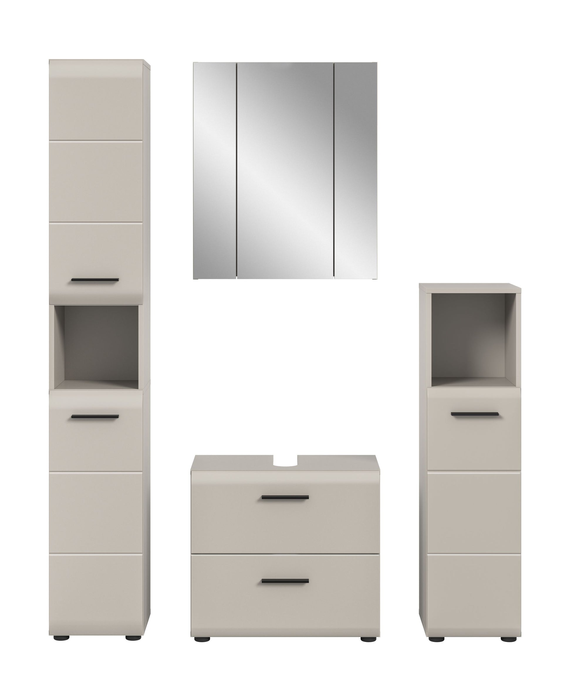 Badmöbel-Set 4-teilig in Cremeweiß mit Spiegelschrank und Schubladen
