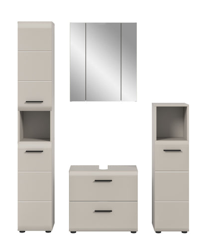 Badmöbel-Set 4-teilig in Cremeweiß mit Spiegelschrank und Schubladen