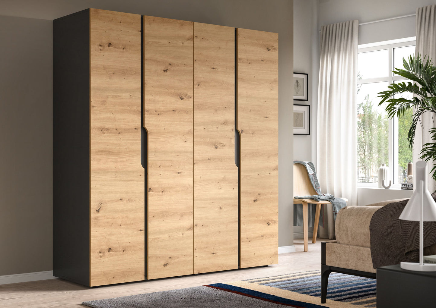 Wardrobe combination ANGA (W/H/D: approx. 160/180/51 cm) in anthracite/Artisan oak replica