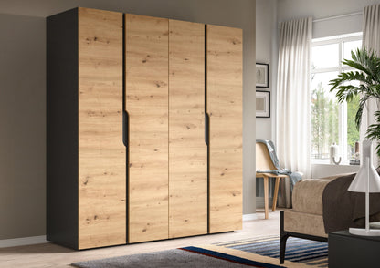 Wardrobe combination ANGA (W/H/D: approx. 160/180/51 cm) in anthracite/Artisan oak replica