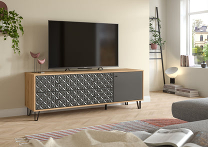 Meuble TV PRISMA (L/H/P : env. 164/56/40 cm) en imitation chêne Artisan/anthracite mat