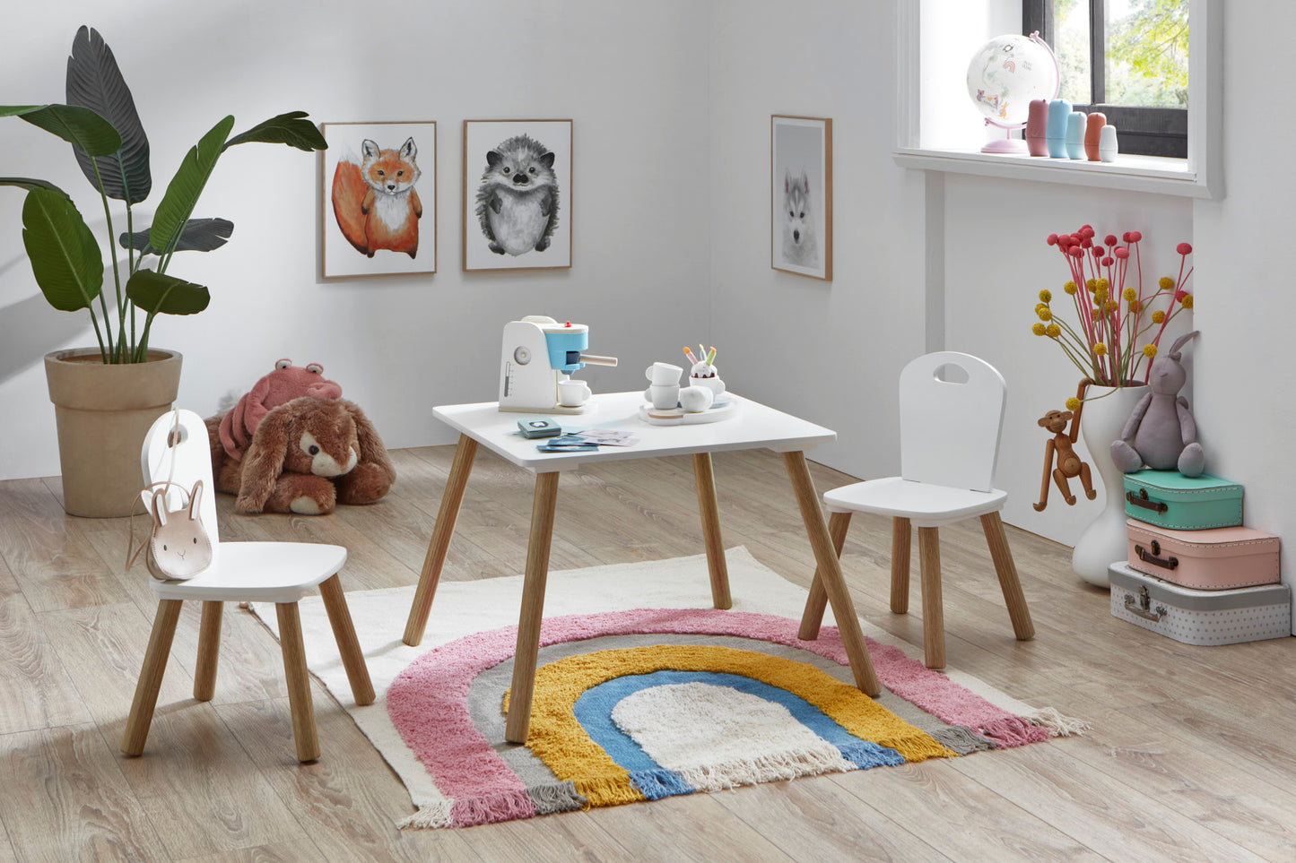Homes & Jones Kindersitzgruppe Lea 3-teilig, Massivholz Weiß/Natur