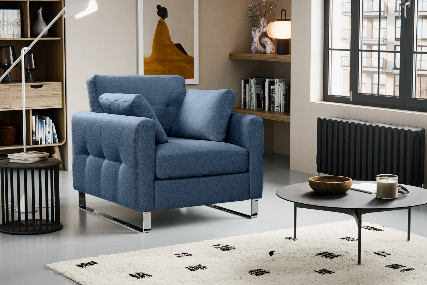 Fauteuil Hera – Fauteuil rembourré moderne avec revêtement en tissu plat