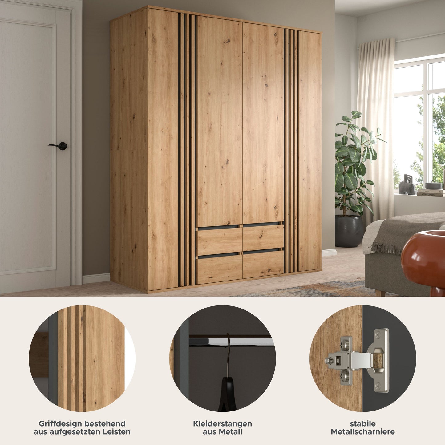 Homes & Jones Kleiderschrank 2-tlg., Schlafzimmerschrank 2x je 80 cm breit, 160 cm