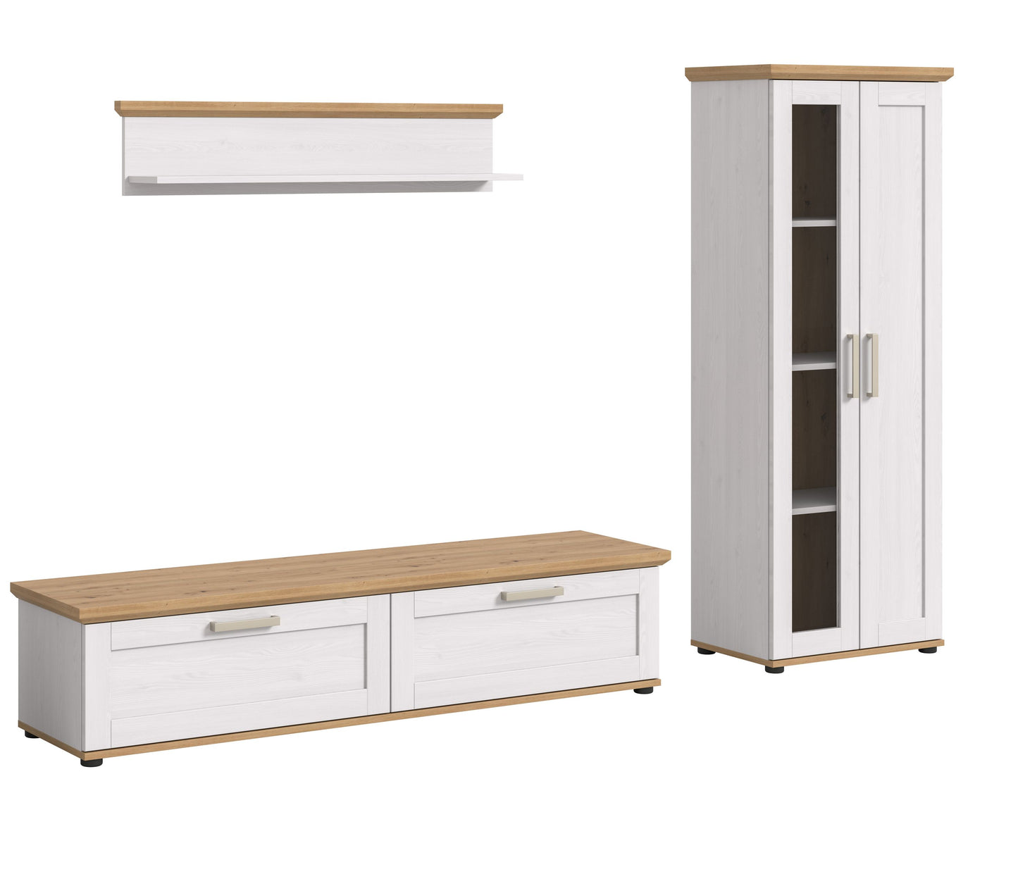 Homes & Jones Wohnwandset 3-tlg. Landhausstil, Lowboard für TV bis zu 70 Zoll