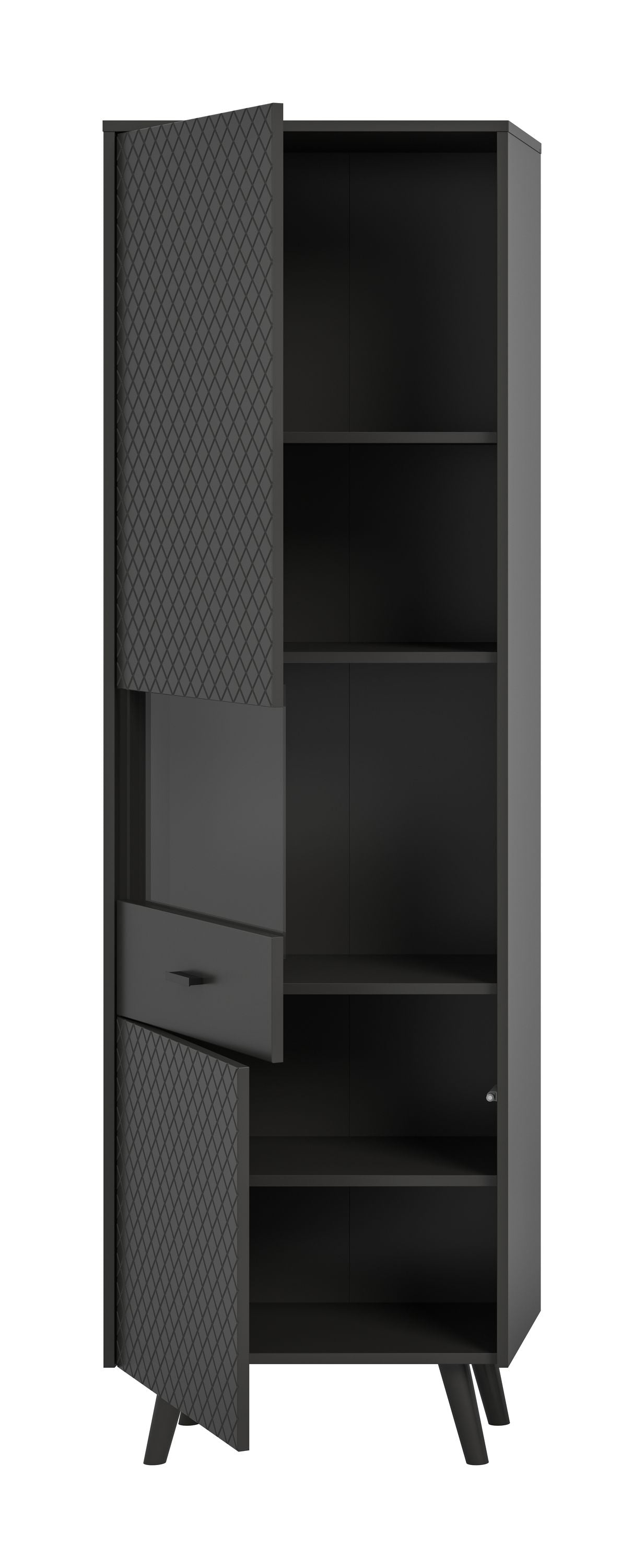 Homes & Jones Vitrinenschrank grau matt, Schrank mit Karo Muster in der Front