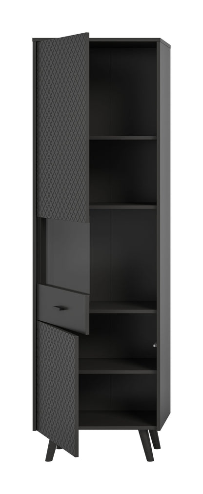 Homes & Jones Vitrinenschrank grau matt, Schrank mit Karo Muster in der Front