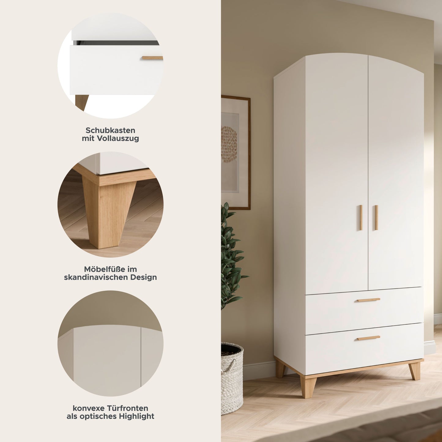 Armoire 2 portes STELLA (L/H/P : env. 81/198/51 cm) en blanc/blanc