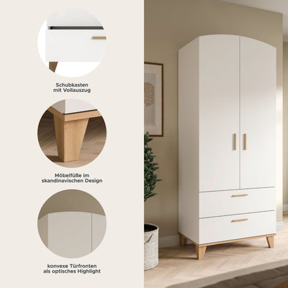 Armoire 2 portes STELLA (L/H/P : env. 81/198/51 cm) en blanc/blanc