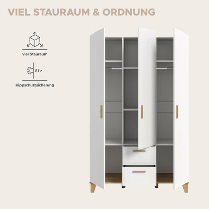 Armoire 3 portes STELLA (L/H/P : env. 122/198/51 cm) en blanc/blanc