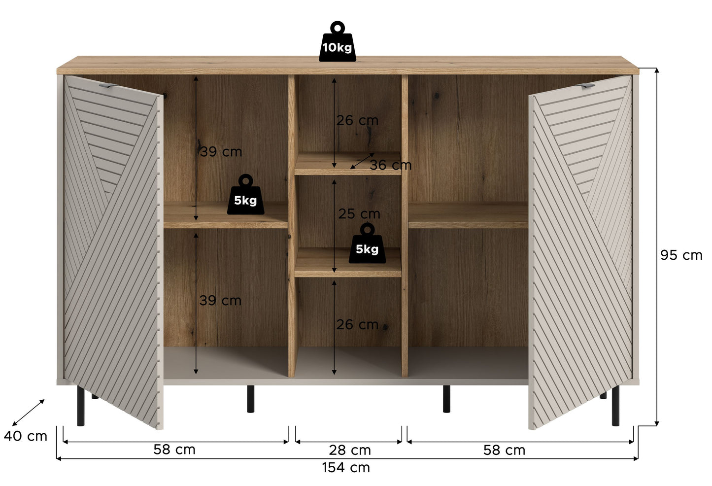 Homes & Jones Sideboard-Wohnzimmerschrank mit offenen Fächer, Wohnzimmermöbel