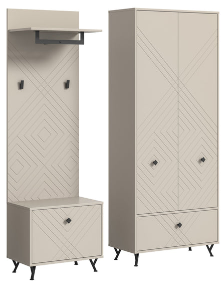 Garderoben-Set NOTES (B/H/T: ca. 195/190/35 cm) in sandbeige/sandbeige matt
