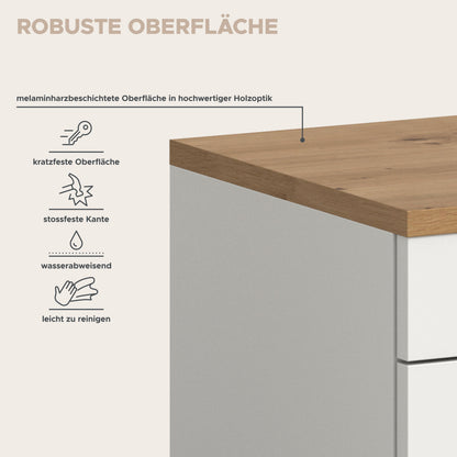 Garderoben-Sitzbank: Holzoberplatte mit geschützter, wasserabweisender Oberfläche