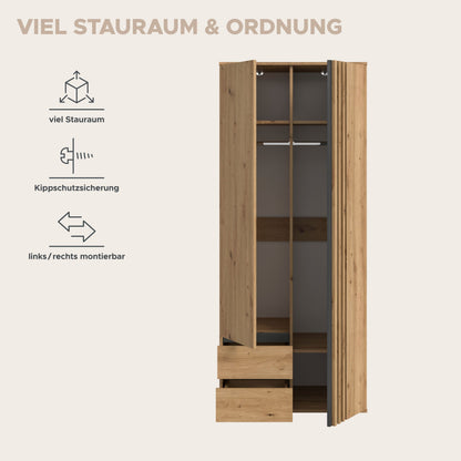 Homes & Jones Kleiderschrank 80 cm breit 2-türig, Schlafzimmerschrank