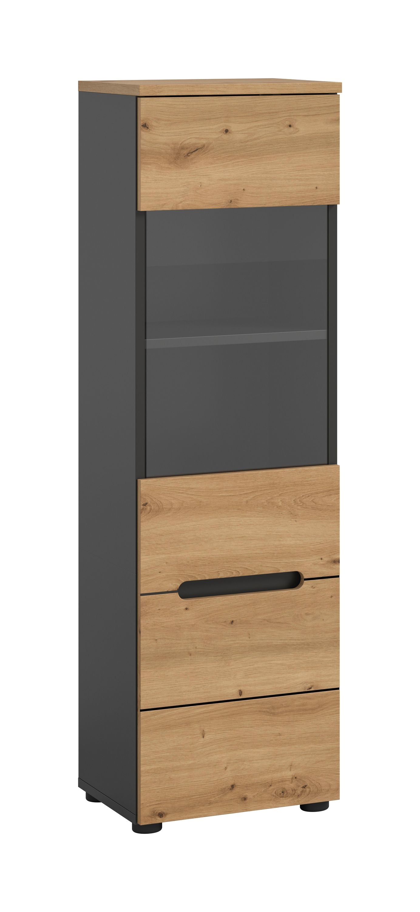 Vitrine CANU (L/H/P: env. 36/125/33 cm) en gris basalte/vert fumé