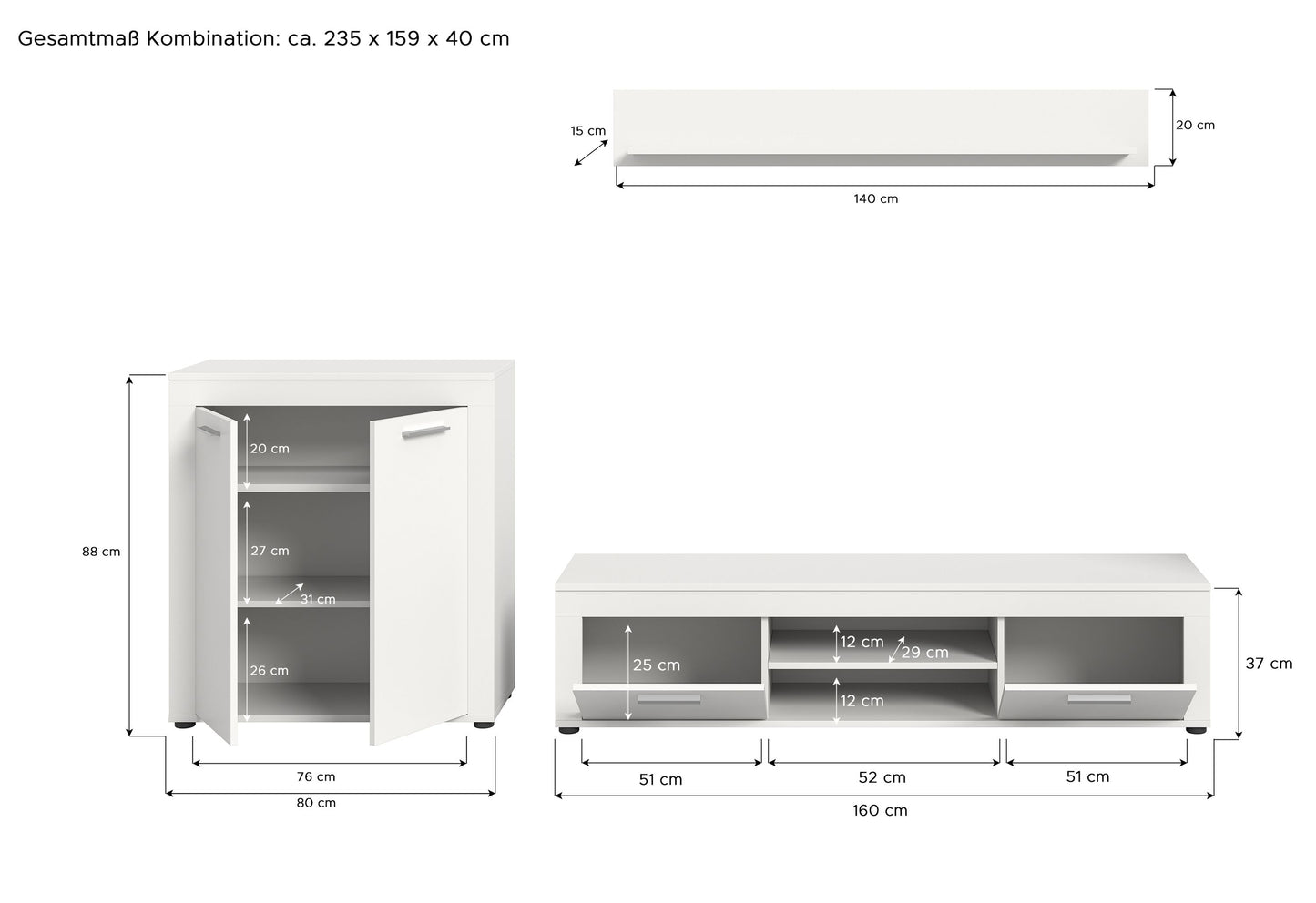 Meuble TV JAM (L/H/P : env. 255/159/40 cm) en imitation chêne Wotan/gris