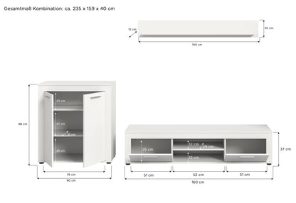 Meuble TV JAM (L/H/P : env. 255/159/40 cm) en imitation chêne Wotan/gris