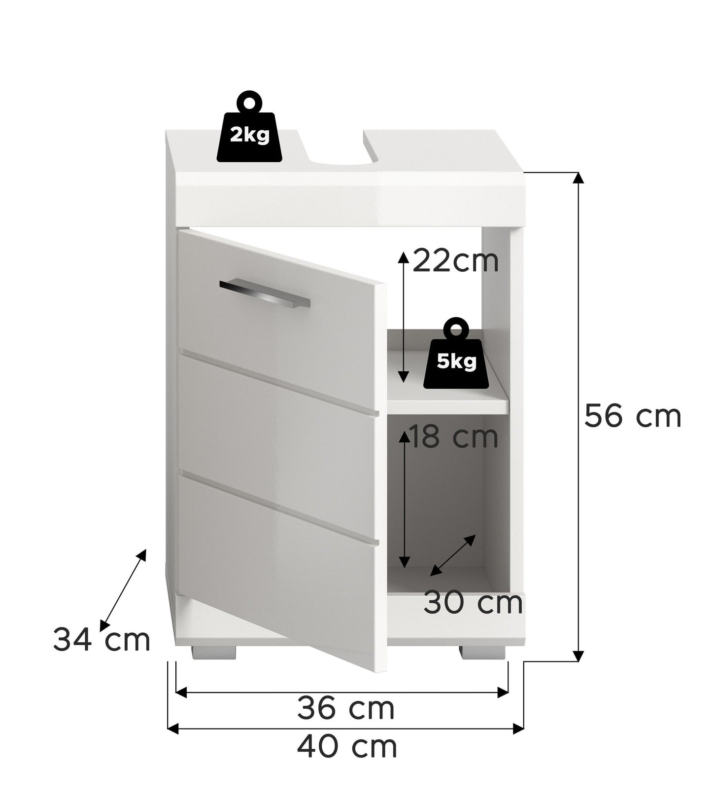 Scout Waschbeckenunterschrank  (B/H/T: 40x56x34 cm) in Weiß hochglanz und Weiß