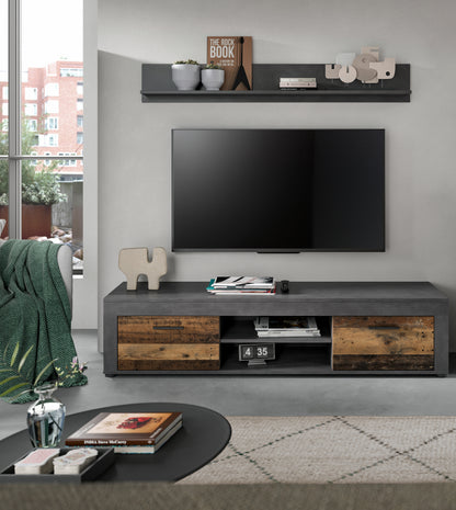 Meuble TV bas JAM (L/H/P : env. 160/37/40 cm) en imitation chêne Wotan/gris