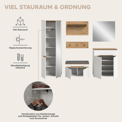 Garderoben-Set für den Flur mit Schrank, Ablage, Bank und Einlegeböden