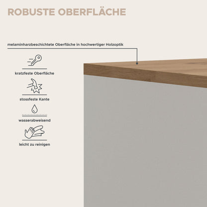 Schuhkommode: robuste Oberseite mit Melaminbeschichtung und stoßfester Kante