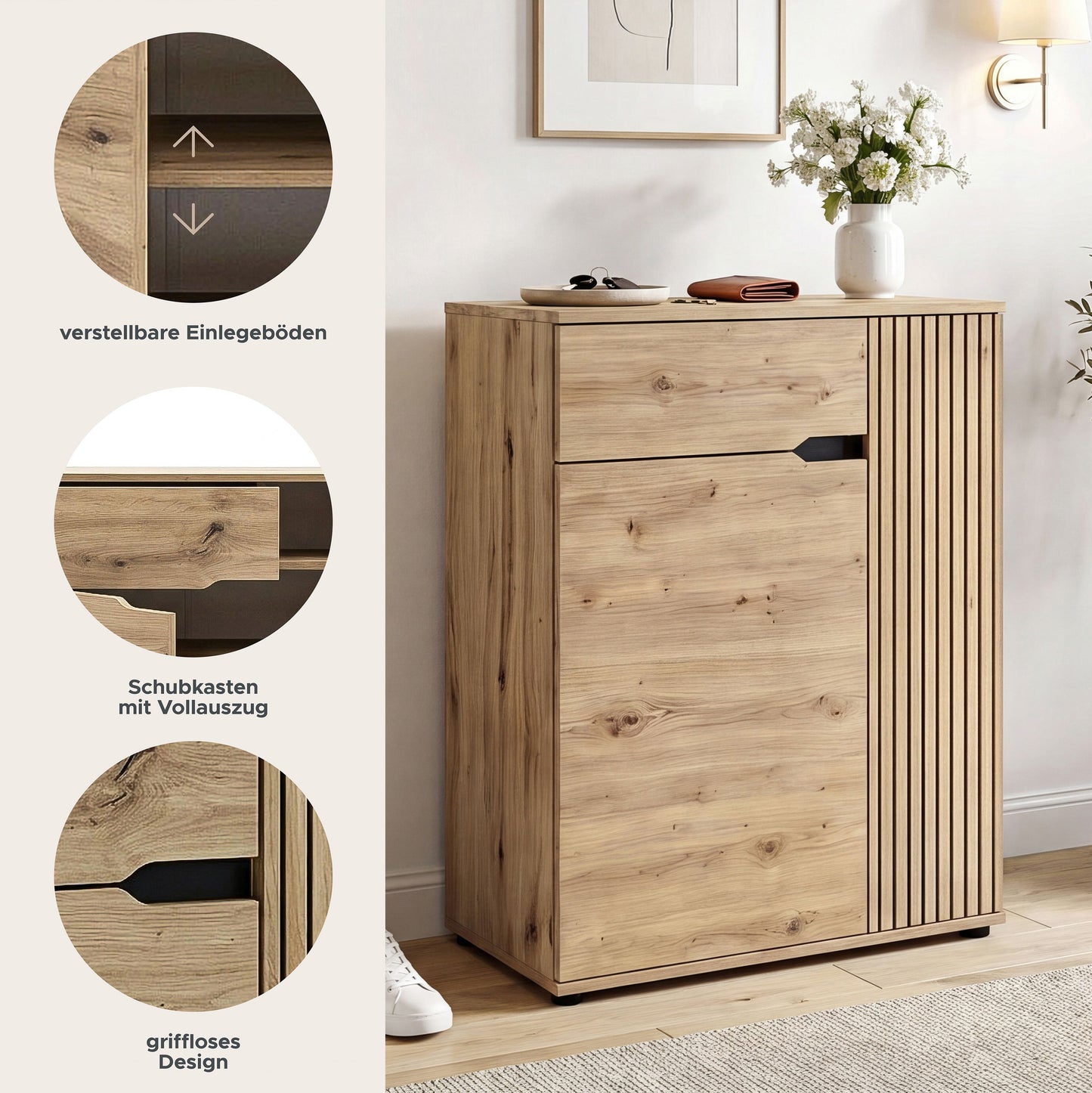 Keno Schuhkommode (B/H/T: 80x98x37 cm) in Artisan Eiche Nachbildung