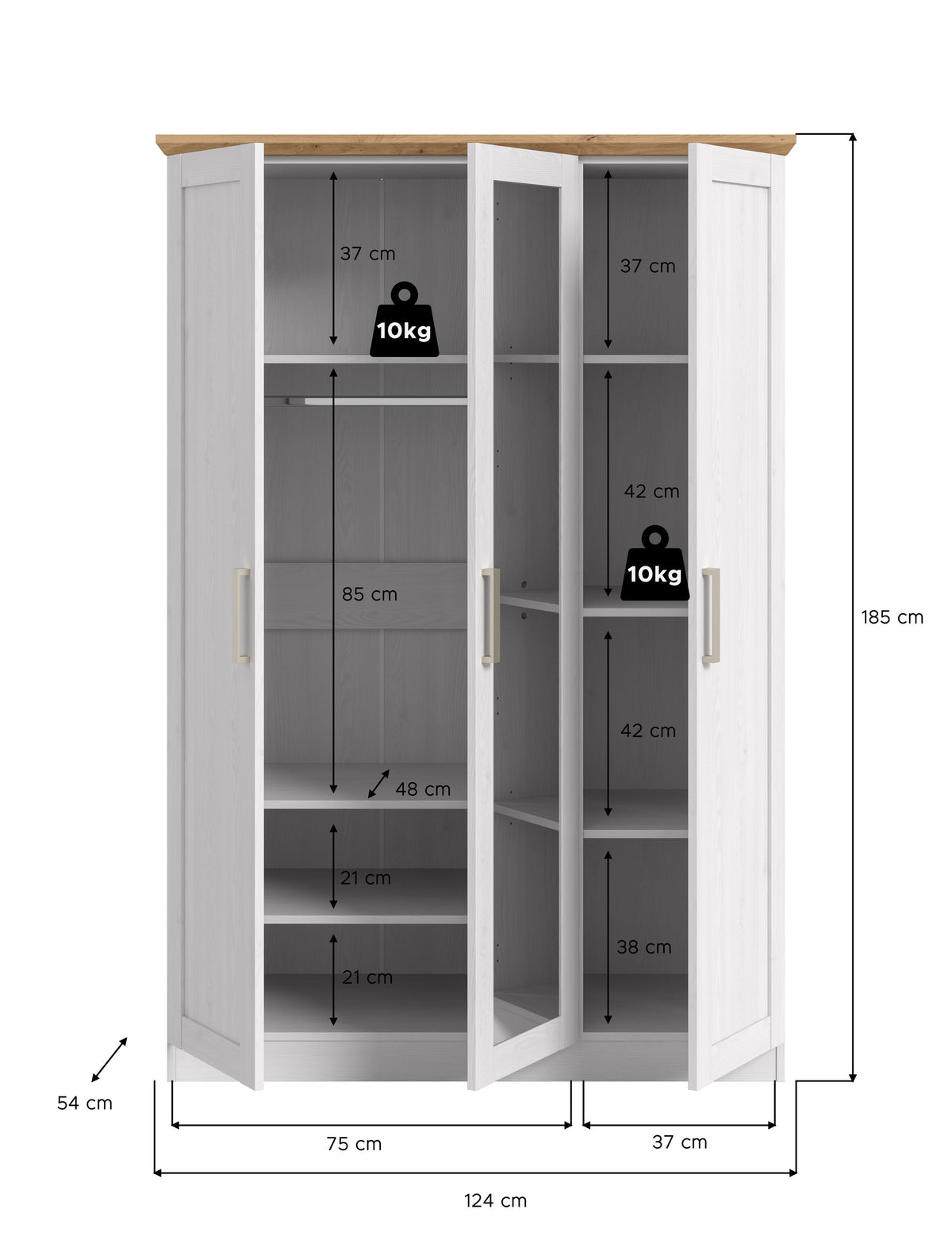 3-door wardrobe FLORENZ (W/H/D: approx. 124/185/54 cm) in Sibiu Larch reproduction/Sibiu Larch reproduction