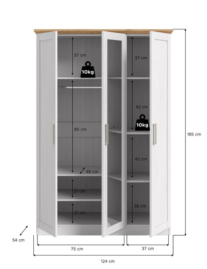 3-door wardrobe FLORENZ (W/H/D: approx. 124/185/54 cm) in Sibiu Larch reproduction/Sibiu Larch reproduction