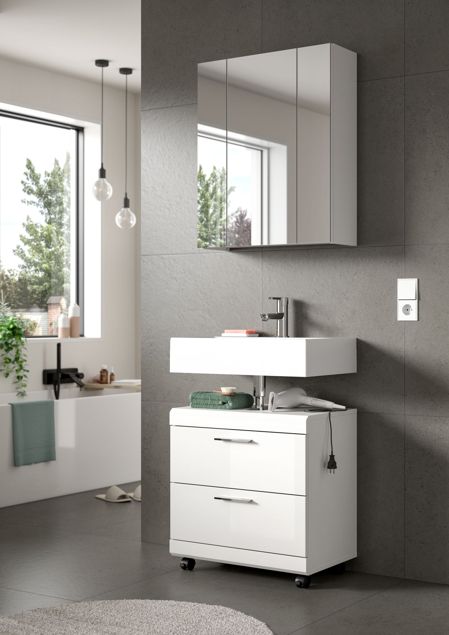 Homes & Jones Waschbeckenunterschrank auf Rollen, Schrank easy to handle
