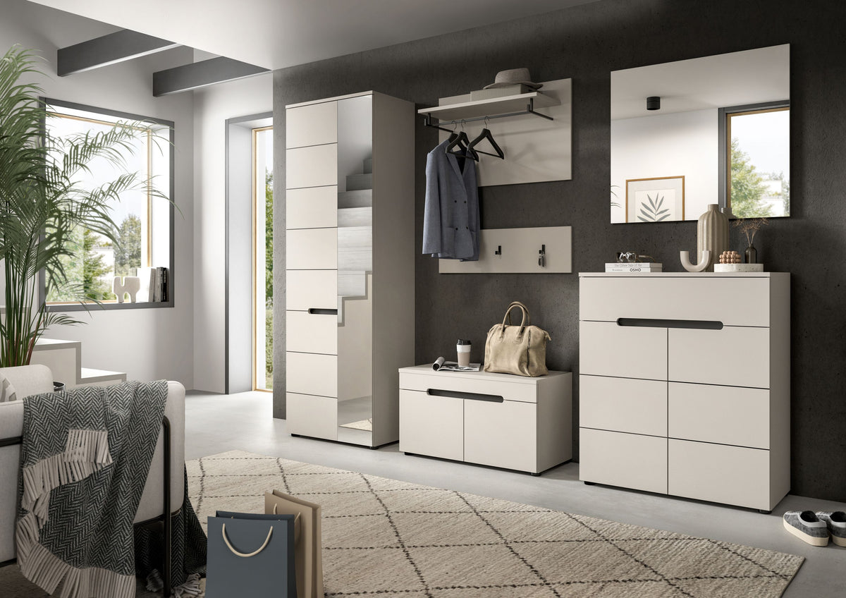 Homes & Jones Garderobenschrank-Set mit Spiegel und Schuhschrank, weiße Fronten