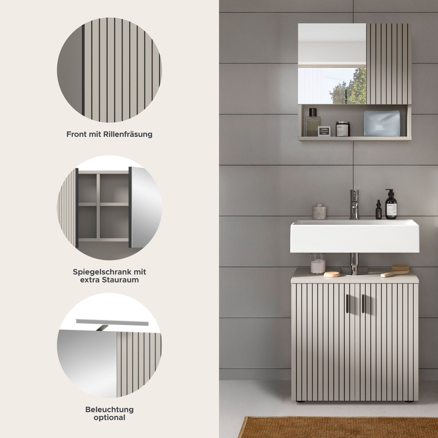 Bathroom Set MONE (W/H/D: approx. 60/192/30 cm) in Cashmere/Cashmere