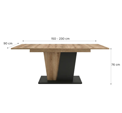 Molina Esstisch  (B/H/T: 150x76x90 cm) in Evoke Oak Nachbildung und Basalt grau