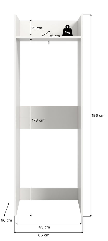 Waschmaschinenschrank mit Maßen: 196 cm Höhe, 66/63 cm Breite, weiß