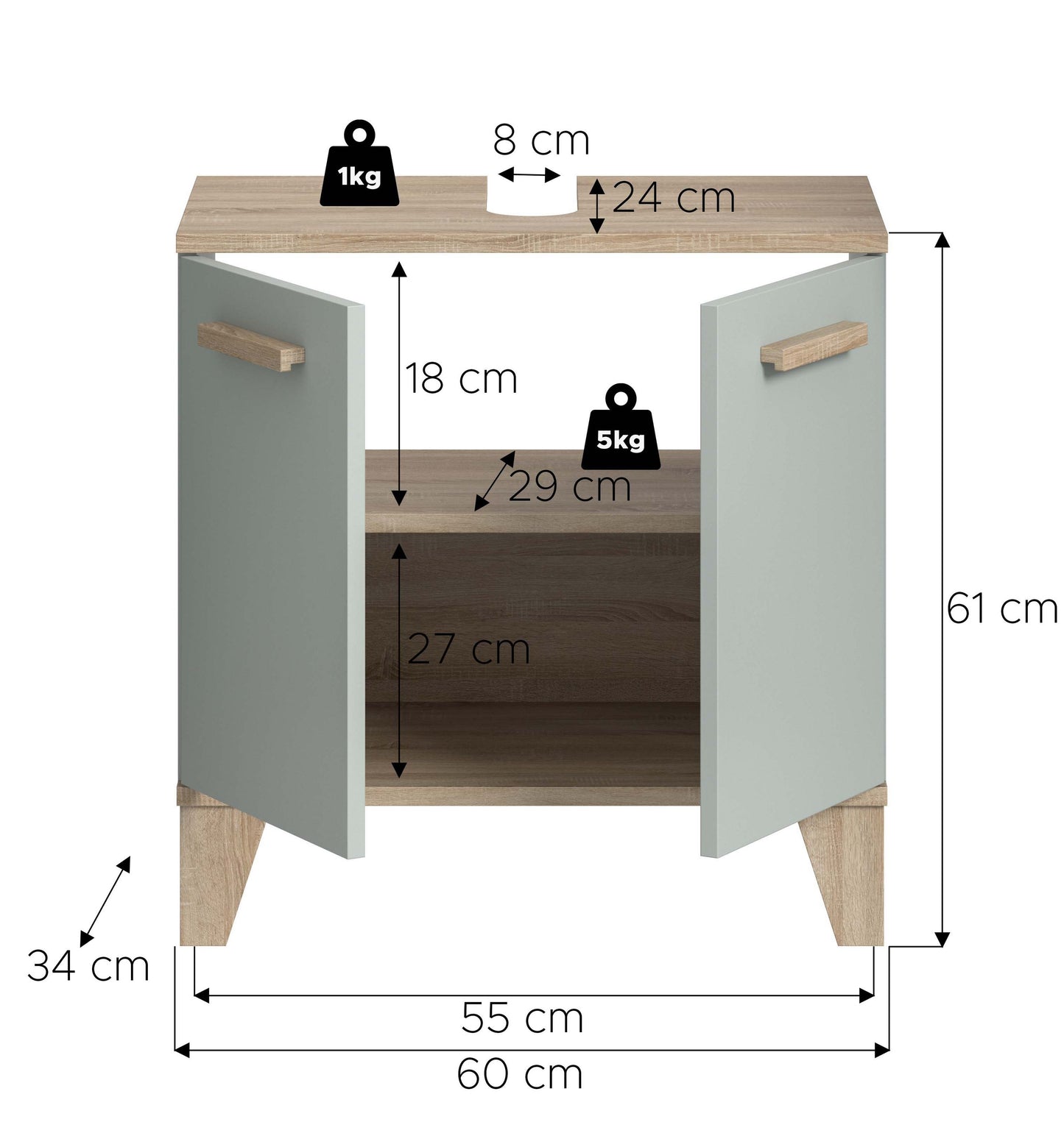 Meuble bas de lavabo STAR (L/H/P : env. 60/61/34 cm) en vert clair/vert clair