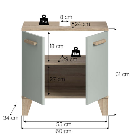 Meuble bas de lavabo STAR (L/H/P : env. 60/61/34 cm) en vert clair/vert clair