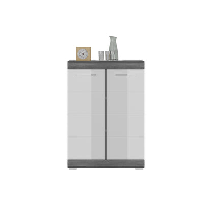 Commode SCOUT (L/H/P : env. 60/85/37 cm) en imitation argent fumé/blanc brillant