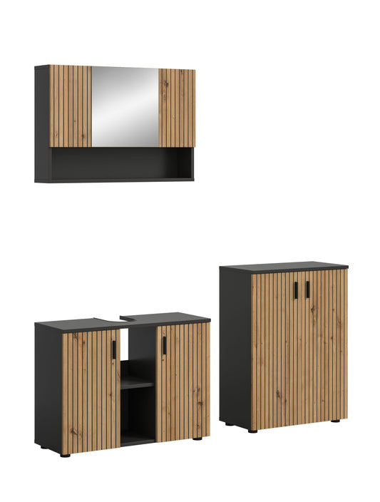 Ensemble de salle de bain MONE (L/H/P : env. 155/180/30 cm) gris basalte/imitation chêne Artisan