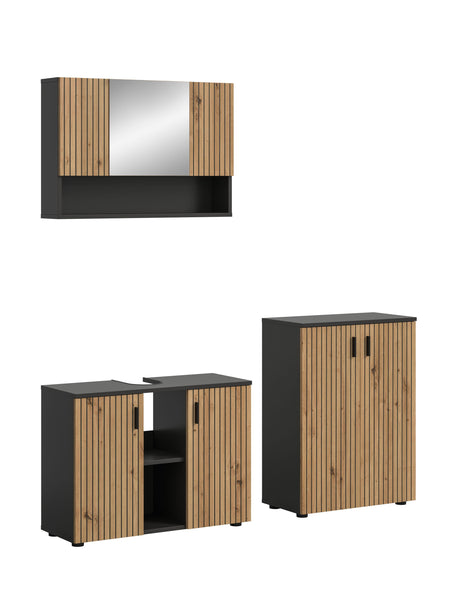 Ensemble de salle de bain MONE (L/H/P : env. 155/180/30 cm) gris basalte/imitation chêne Artisan