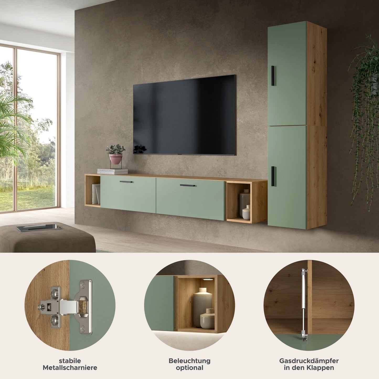 Homes & Jones Wohnwand 2-tlg. TV Möbel Modular Lowboard, Wohnzimmerschrank