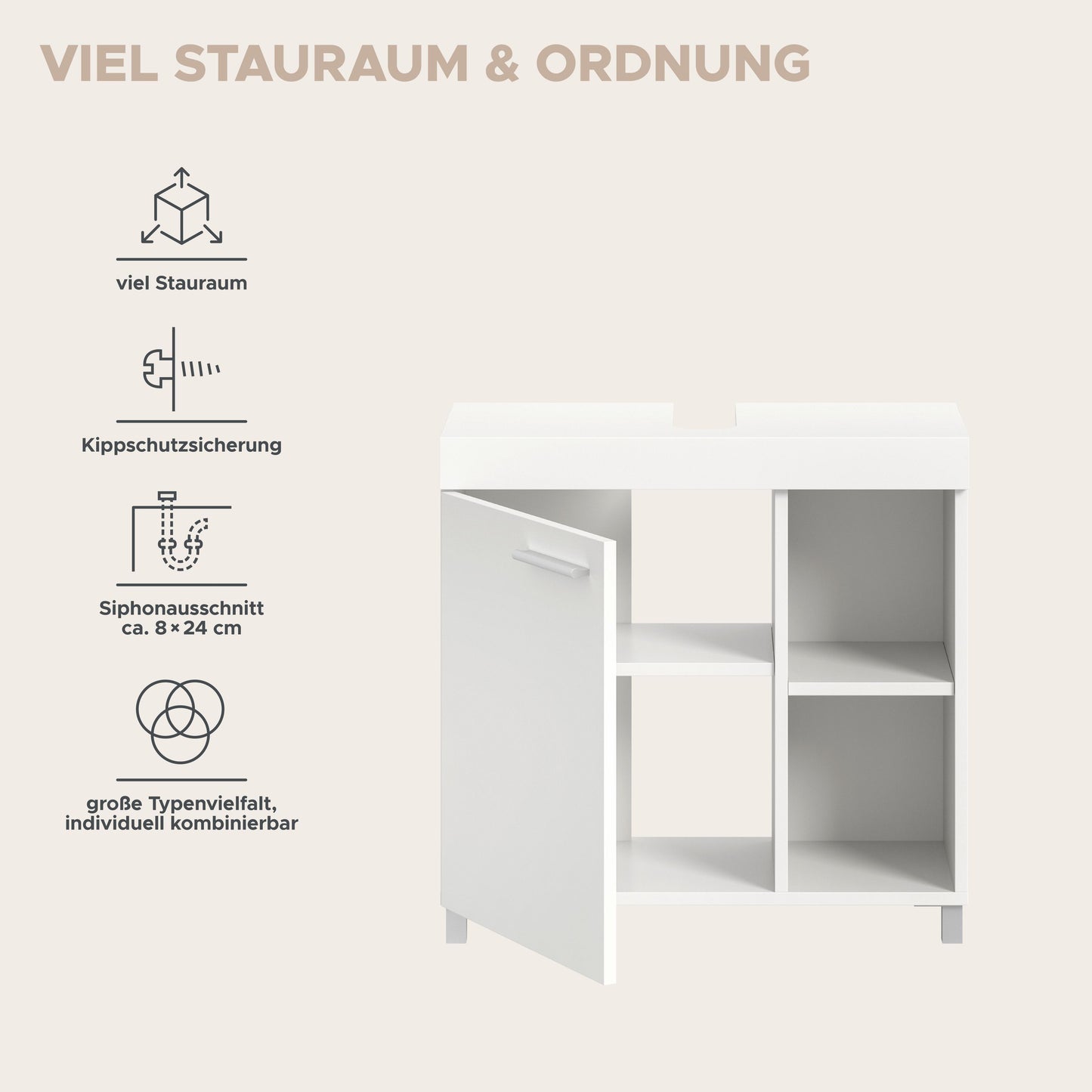 Meuble bas sous lavabo NOAH (L/H/P : env. 65/63/31 cm) en blanc/blanc