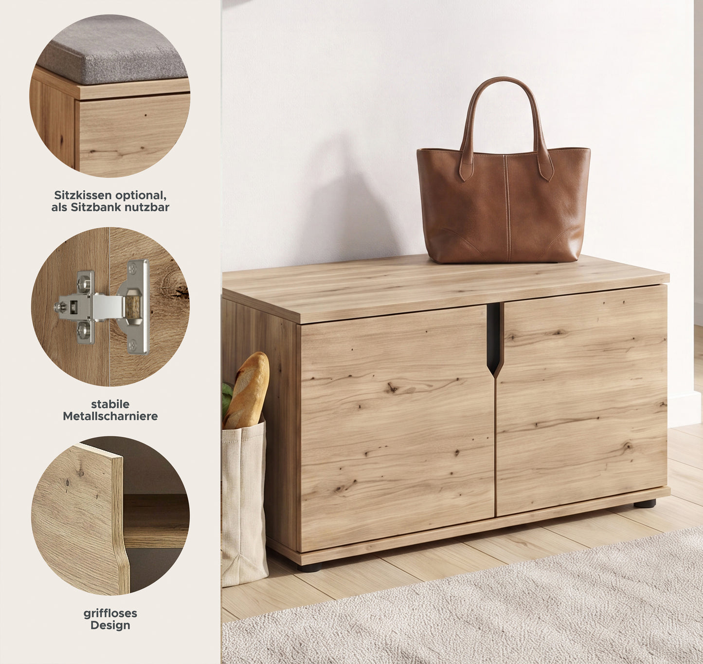 Keno Sitzbank (B/H/T: 80x44x37 cm) in Artisan Eiche Nachbildung