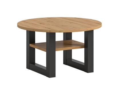 Runder Couchtisch aus Eiche Artisan mit Ablageboden und dunklen Beinen, Ø75 cm