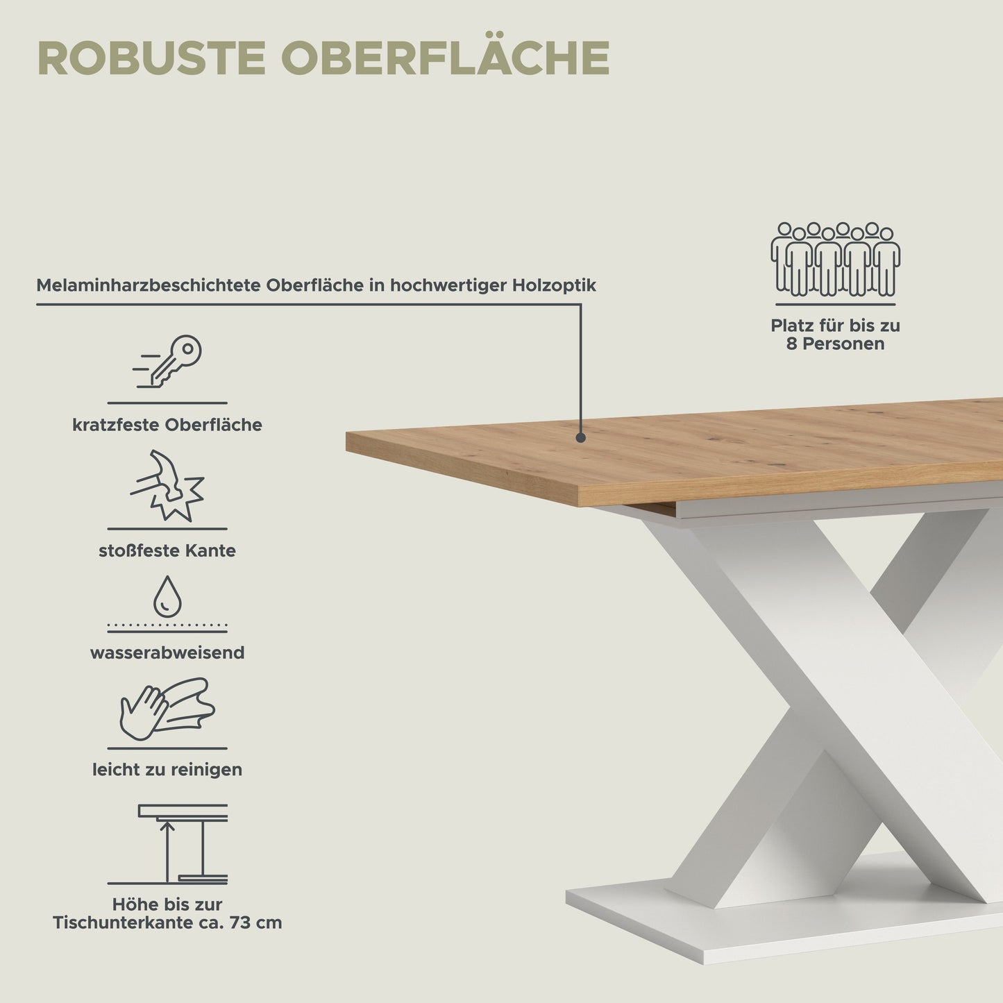 Table de salle à manger MOTION (L/H/P : env. 150/76/90 cm) en blanc/cachemire
