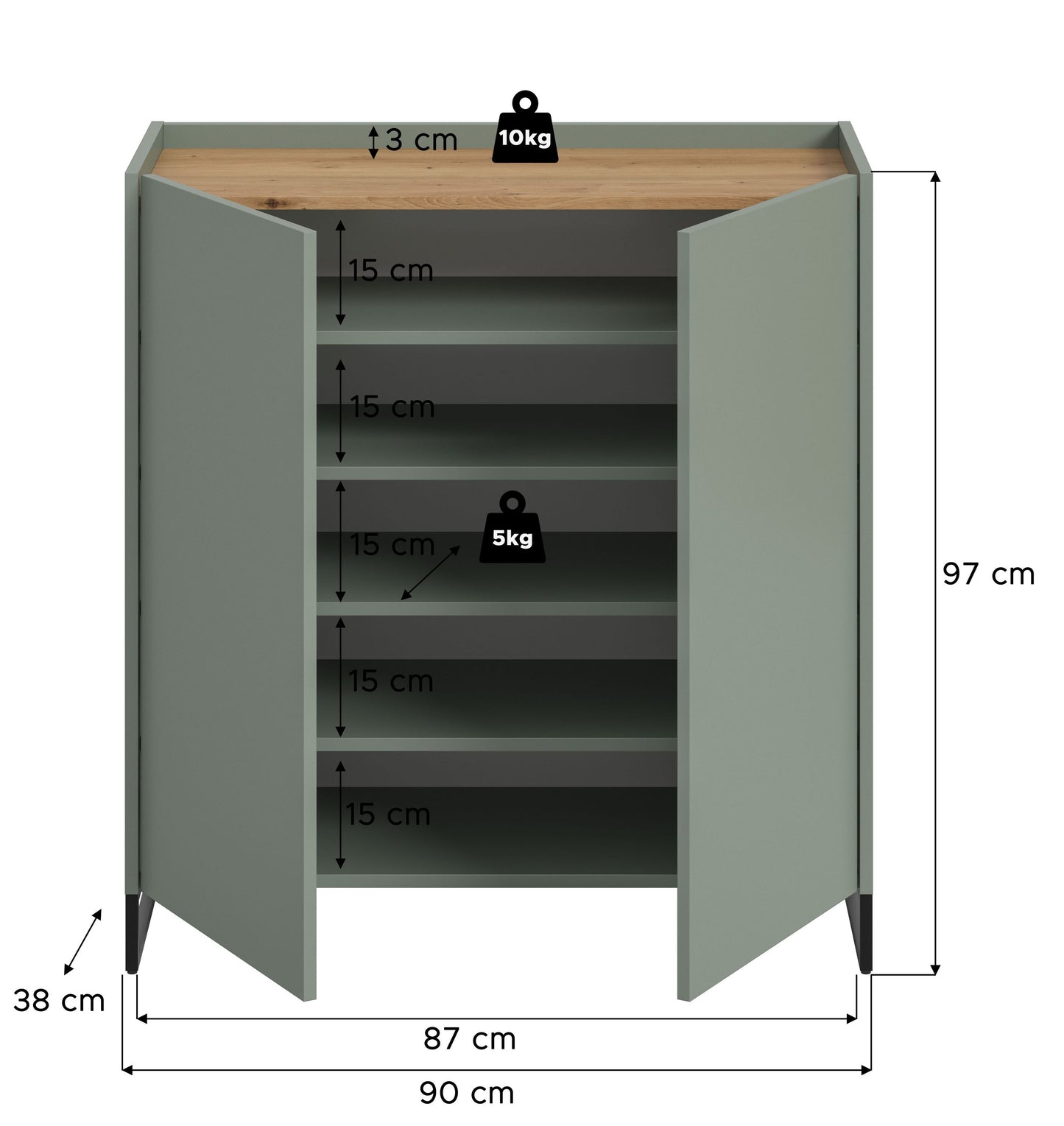 Meuble à chaussures DRIVE (L/H/P : env. 90/97/38 cm) en sauge/sauge