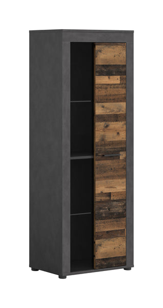 Vitrine JAM (L/H/P : env. 60/159/35 cm) en imitation chêne Wotan/gris
