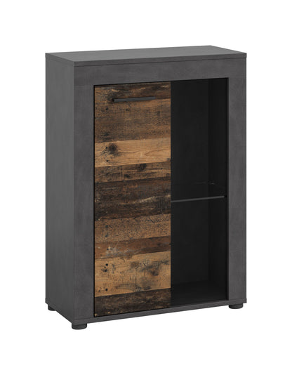 Vitrine JAM (L/H/P : env. 60/86/35 cm) en imitation chêne Wotan/gris